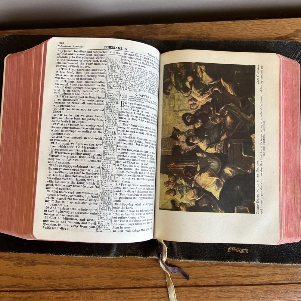 Vintage 1913 KJV Holy Bible Red Letter Master-Art Edition Leather Illustrated - Picture 16 of 16